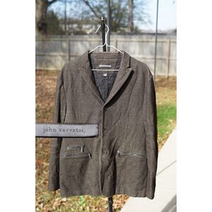 John Varvatos Suit Jacket Elbow Patch Zippers Made in Italy